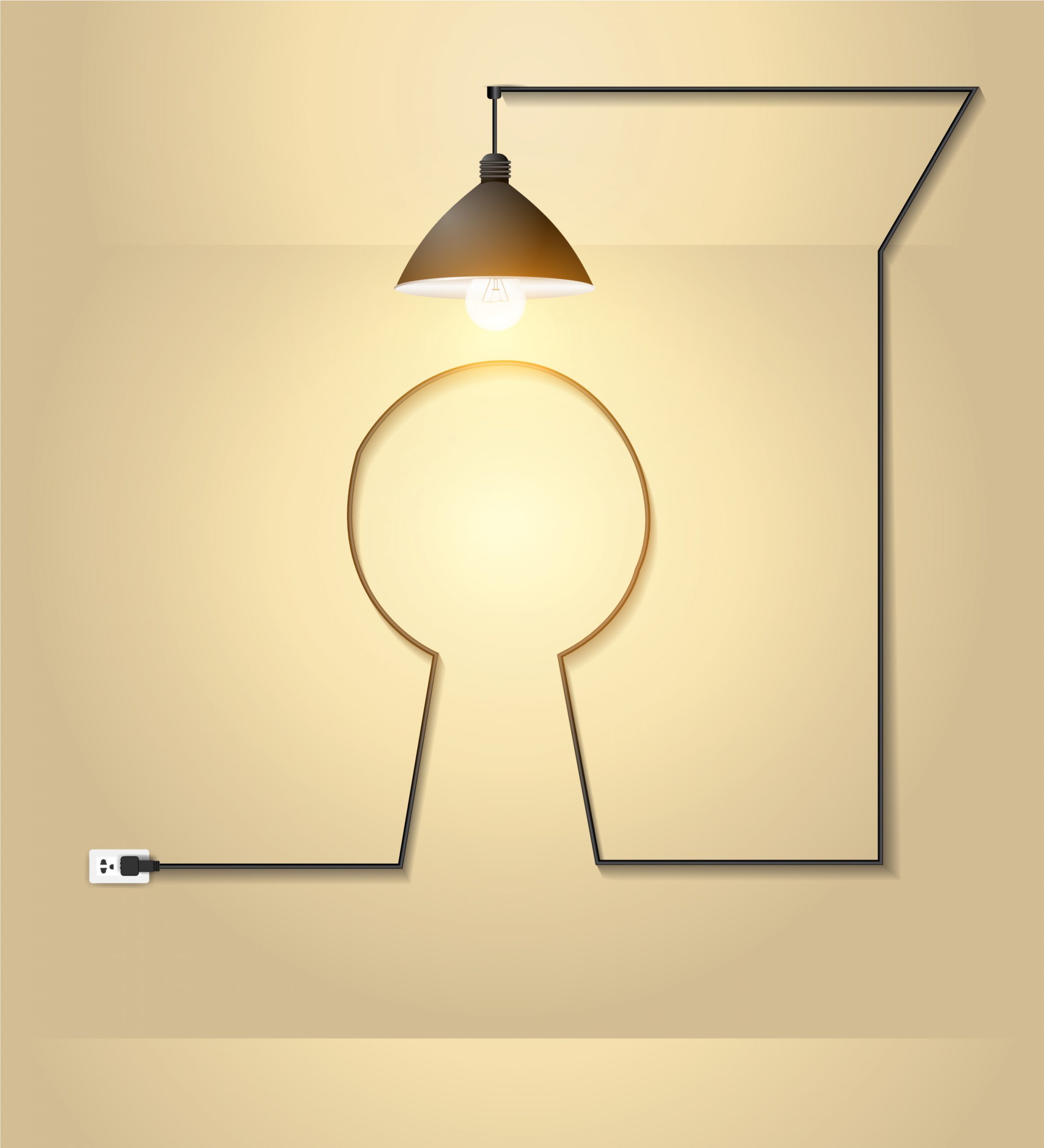 Creative keyhole with light bulb idea to illustrate research as the gathering of knowledge leading to insights and new ideas.